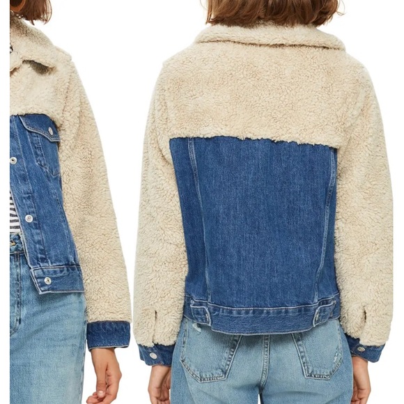Topshop Denim Sherling Jacket SIZE 4 - Picture 3 of 10